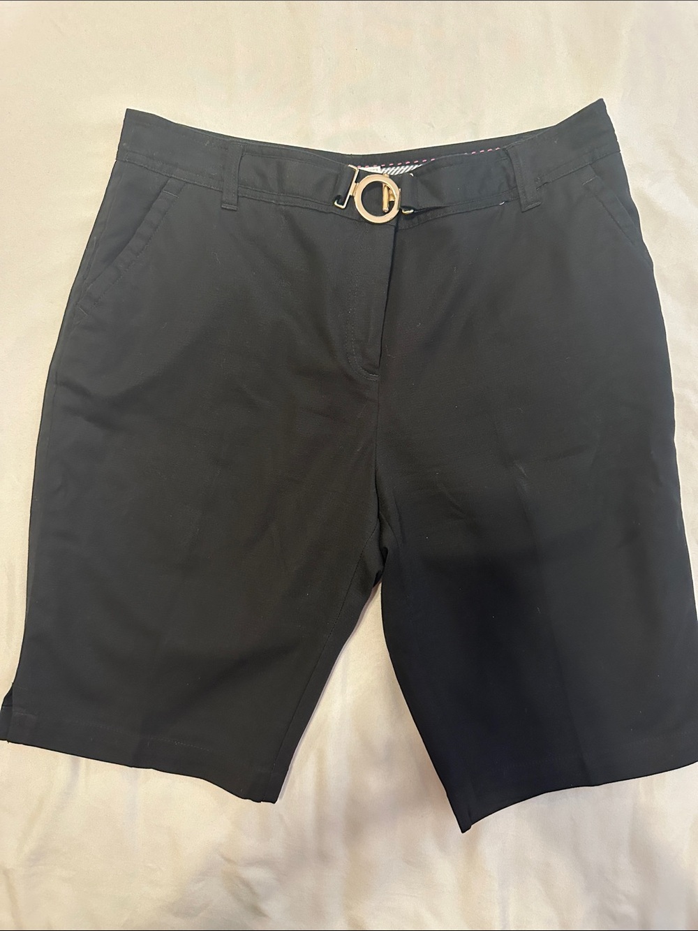 Charter Club Black Bermuda Shorts with Gold Buckle